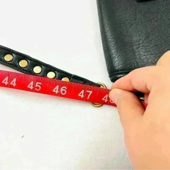 MMS Black Faux Leather w/ Gold Studded Hardware Adjustable Strap Crossbody Bag - Picture 8 of 15